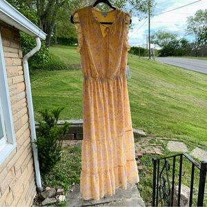 Luxology Yellow Tiered Midi Dress Women’s Size M